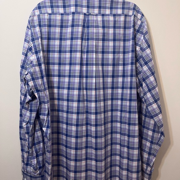 Faconnable Men's blue and white plaid long sleeve shirt 2XL XXL France - Picture 5 of 5